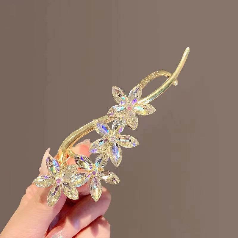 Elegant Crystal Flower Twister Clip - Stylish Hairpin for Upscale Looks - Buy Center