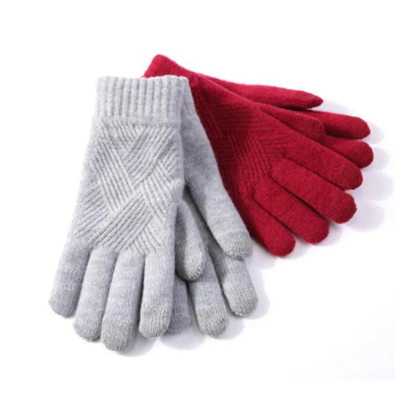 Autumn & Winter Fleece-Lined Knitting Gloves - Double Layer Warmth - Buy Center