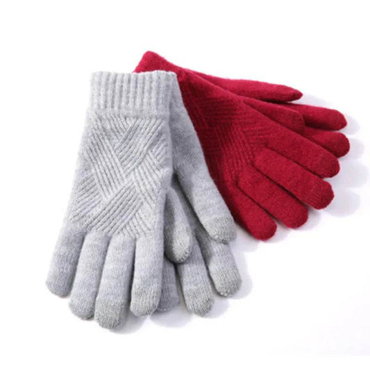 Autumn & Winter Fleece-Lined Knitting Gloves - Double Layer Warmth - Buy Center