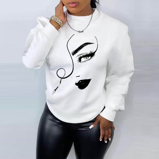 Buycenter Women's Printed Casual Loose Sweater - Crew Neck, Long Sleeve - Buy Center