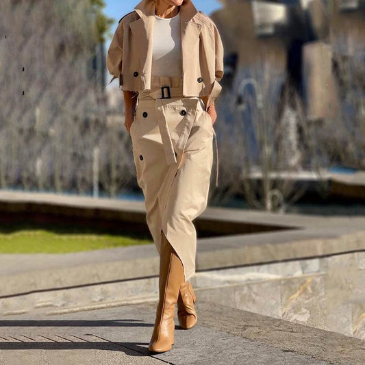 Buycenter Elegant Button Belt Suit Skirt - Stylish European Workwear Jumpsuit - Buy Center