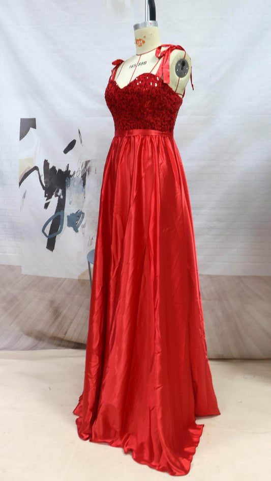 Buycenter Women's Red Evening Dress - Sleeveless V-Neck with Sequins - Buy Center