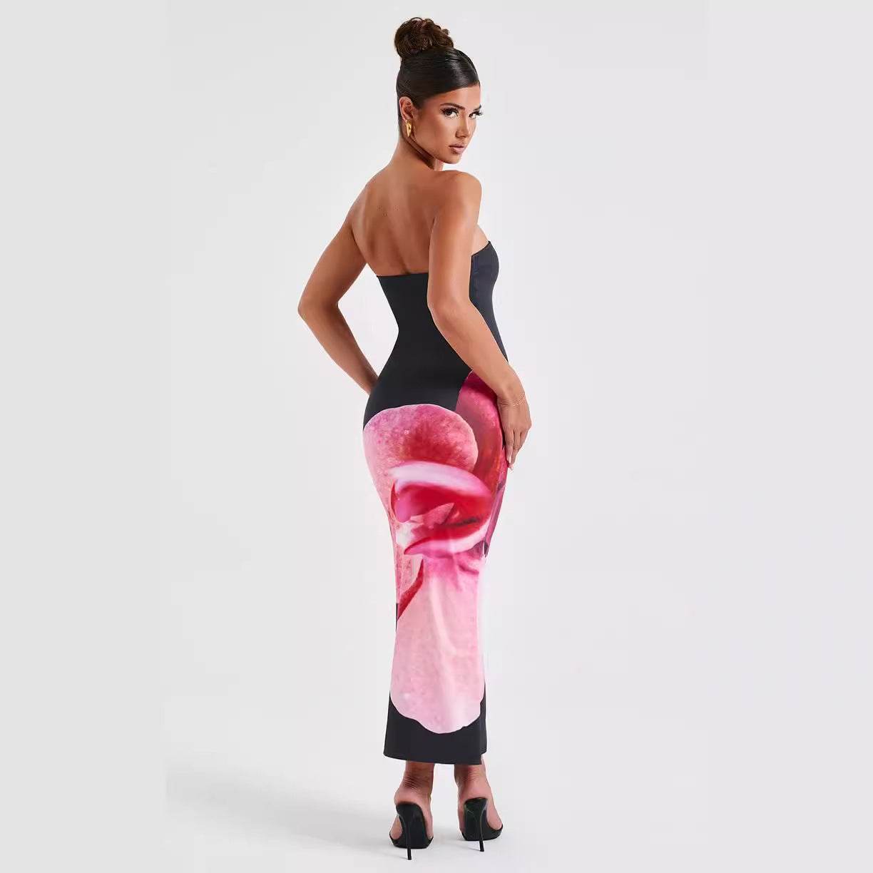 Buycenter Long Tube Top Sheath Dress - Floral Print, High Waist Design - Buy Center