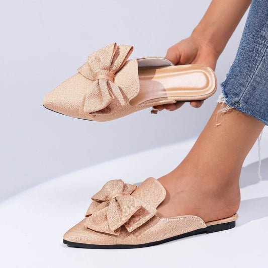 Plus Size Trendy Beach Slippers - Women's Bow Sandals in Black & Pink - Buy Center