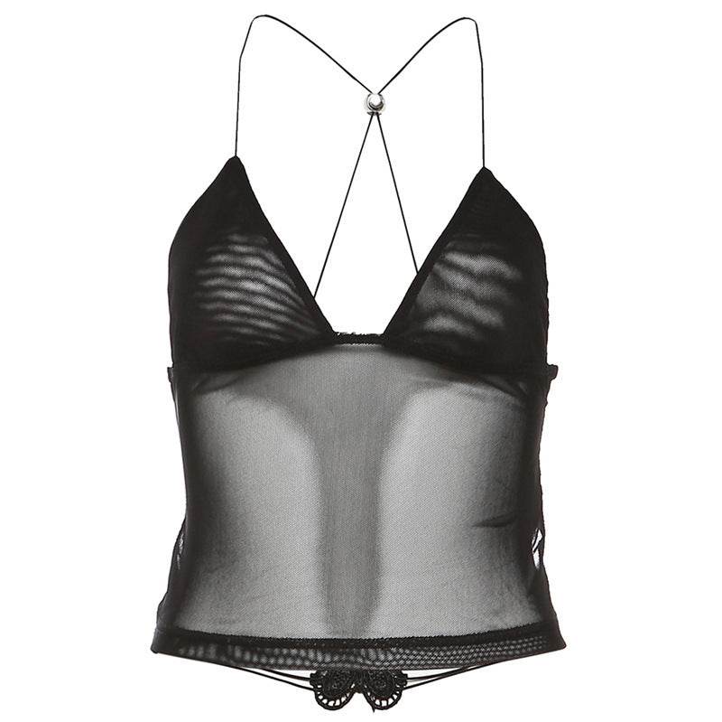 Sexy Butterfly Lace-Up Backless Camisole - Women's Mesh Sling Top S-XL - Buy Center