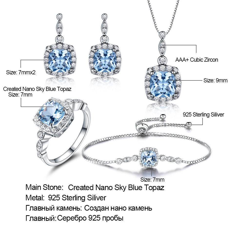 925 Sterling Silver Necklace Set - Elegant Sky Blue Topaz Gift Collection - Buy Center