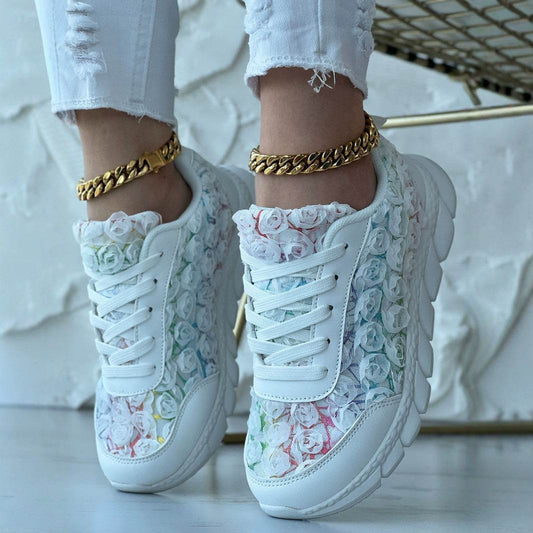Stylish Three-Dimensional Rose Mesh Sneakers - Casual Flats for Women - Buy Center