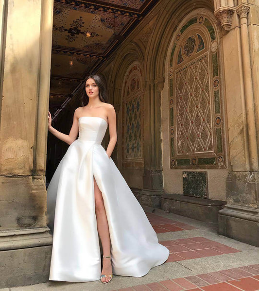 Buycenter High Waist Bandeau White Dress - Elegant Evening Style - Buy Center