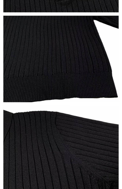 Buycenter Men's Long Sleeve Knitted Polo Shirt - Loose Fit Pullover - Buy Center