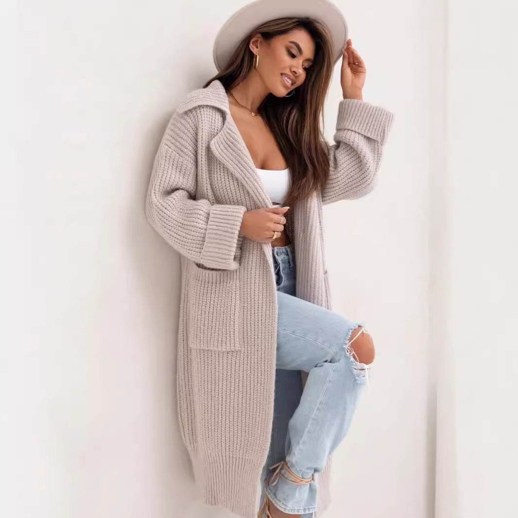 Buycenter Women's Mid-Length Knitted Cardigan - Padded, Pocket Style - Buy Center