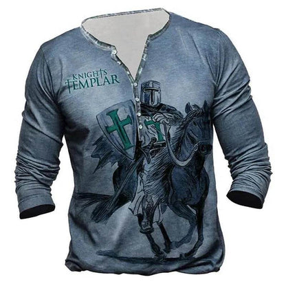 Men's Long-Sleeved Medieval T-Shirt - Stylish European Digital Print 2025 - Buy Center