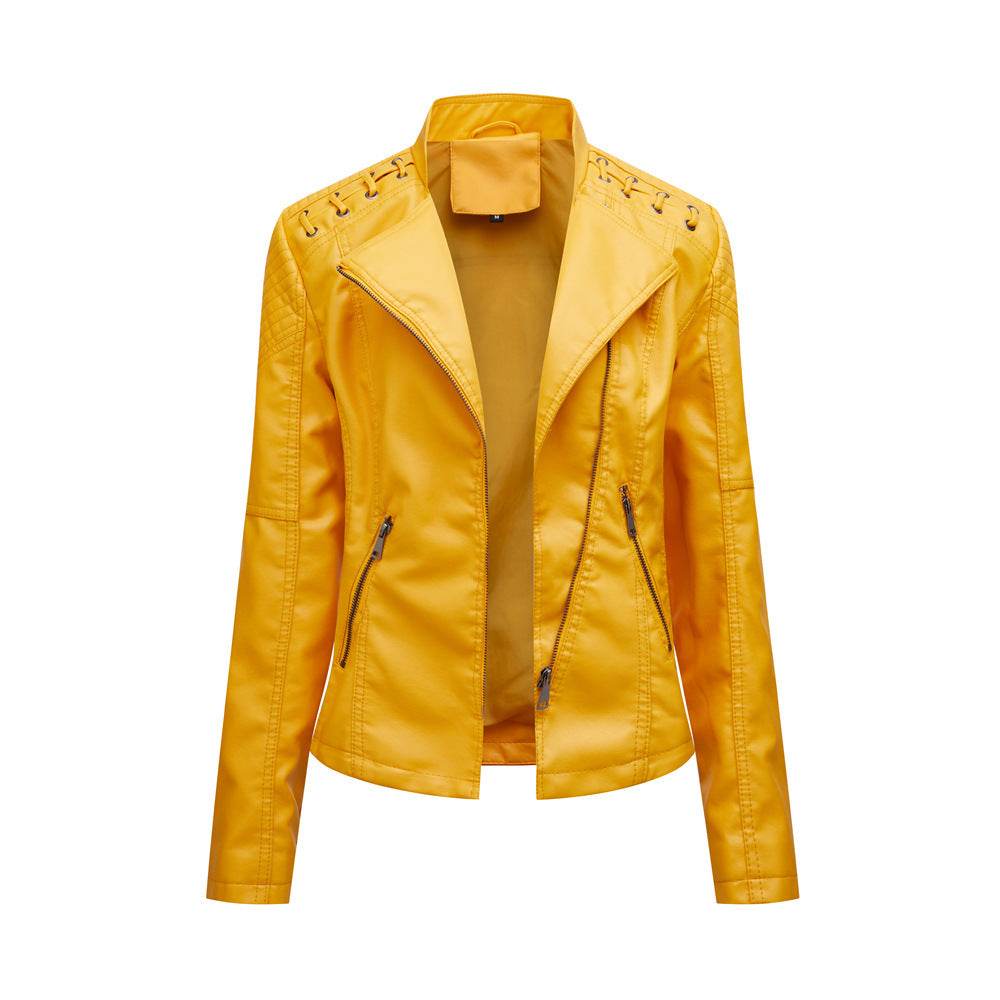 Buycenter Women's Slim PU Leather Jacket - Short Motorcycle Style - Buy Center