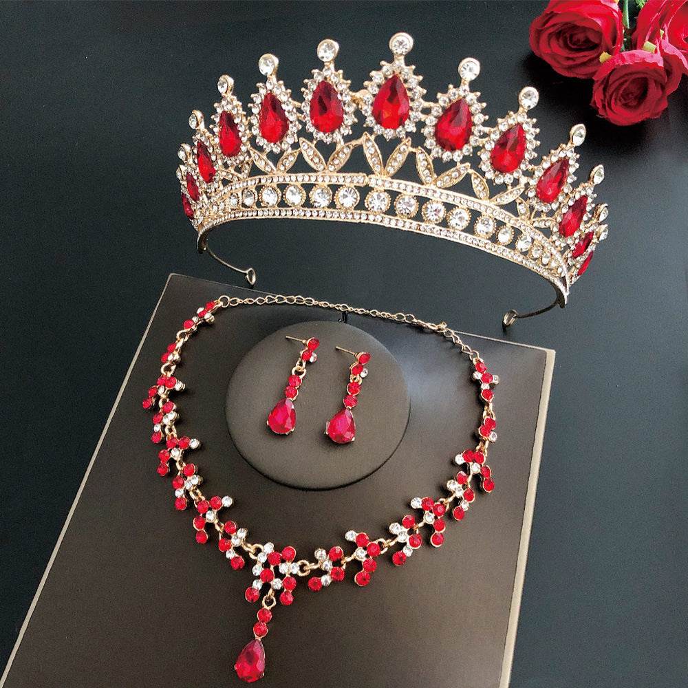 Buy Center Bridal Crown Three Piece Set - Gold-Plated Necklaces & Earrings - Buy Center