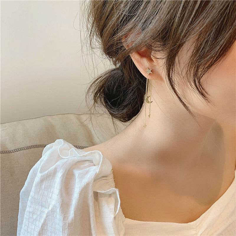 Buycenter Gold Star Moon Long Fringe Earrings - Fashionable Alloy Style - Buy Center