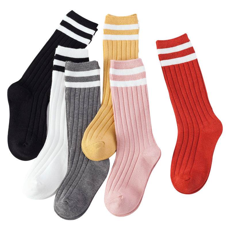 Pure Cotton Baby Socks - Korean Preppy Striped Style, Middle Calf Length - Buy Center