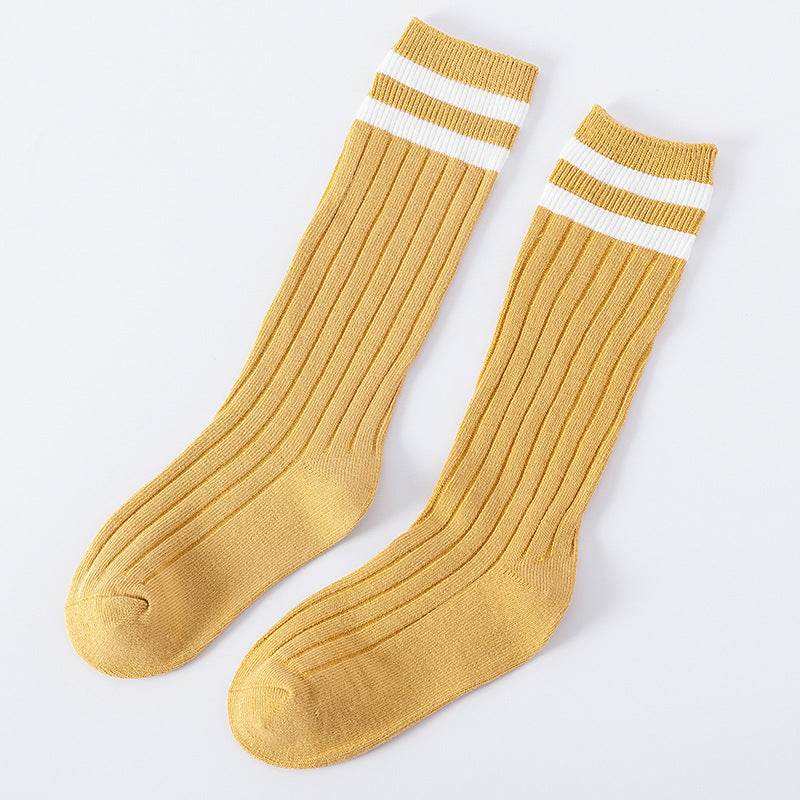 Pure Cotton Baby Socks - Korean Preppy Striped Style, Middle Calf Length - Buy Center