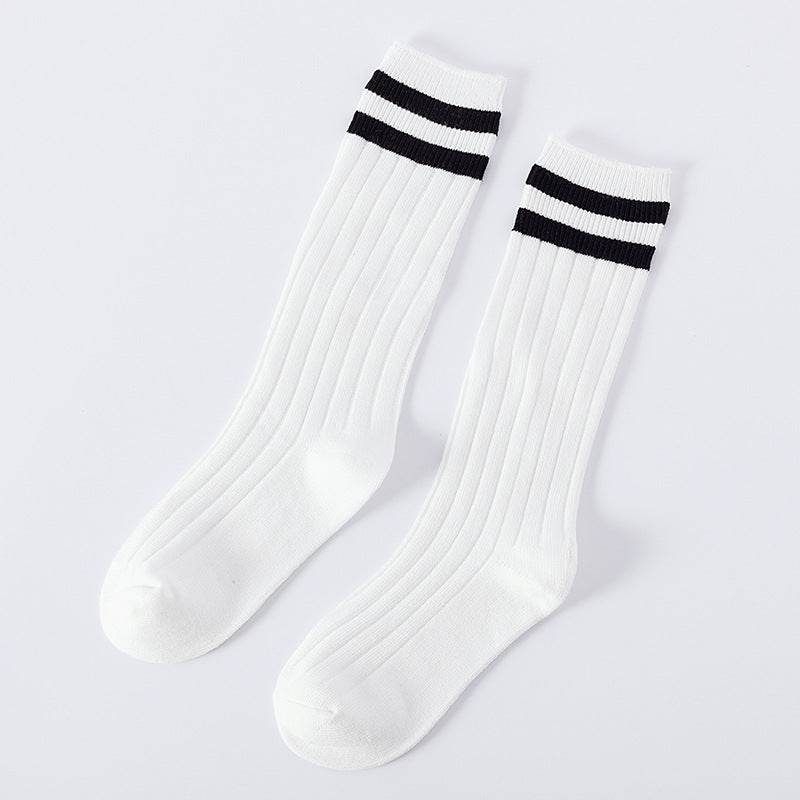 Pure Cotton Baby Socks - Korean Preppy Striped Style, Middle Calf Length - Buy Center