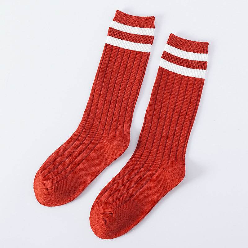 Pure Cotton Baby Socks - Korean Preppy Striped Style, Middle Calf Length - Buy Center