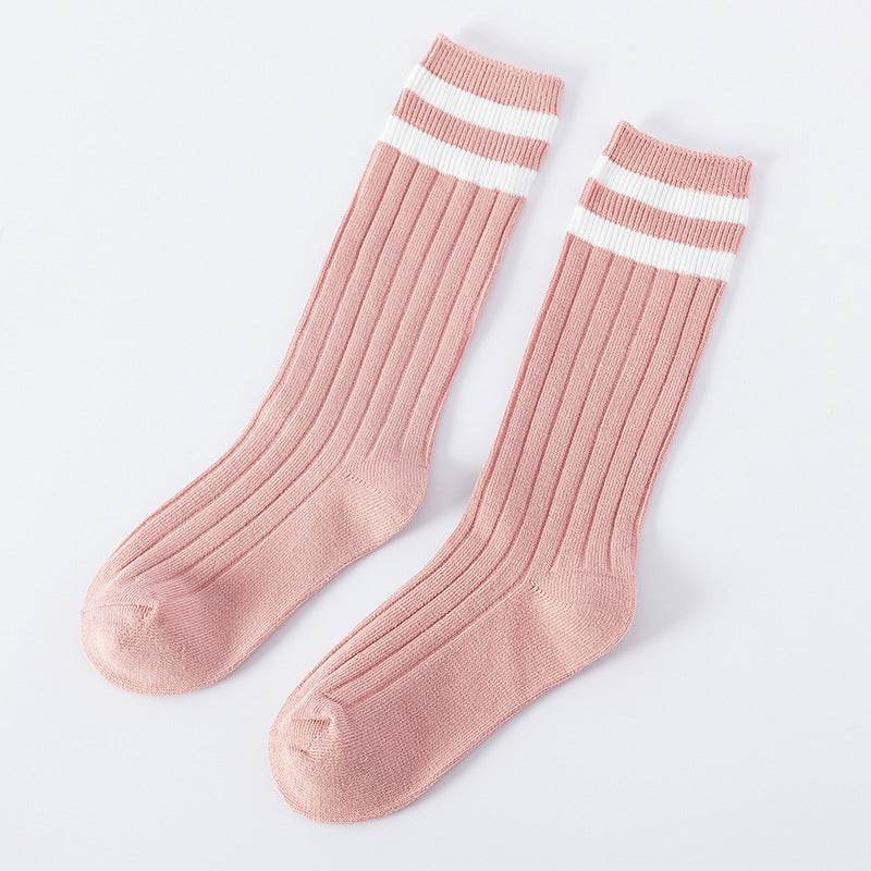 Pure Cotton Baby Socks - Korean Preppy Striped Style, Middle Calf Length - Buy Center