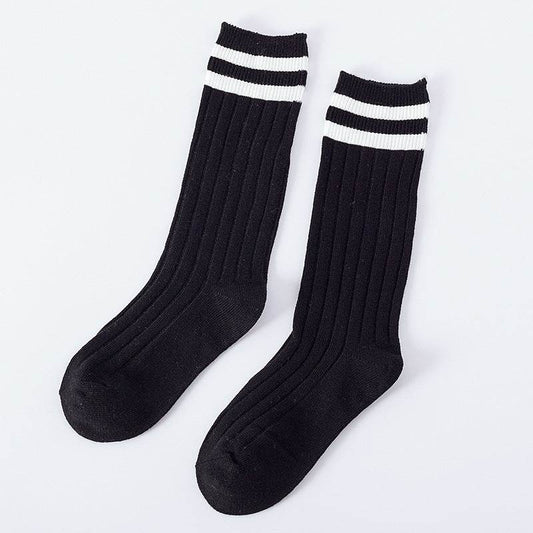 Pure Cotton Baby Socks - Korean Preppy Striped Style, Middle Calf Length - Buy Center