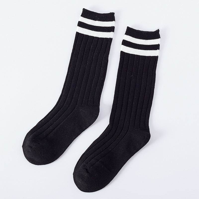 Pure Cotton Baby Socks - Korean Preppy Striped Style, Middle Calf Length - Buy Center