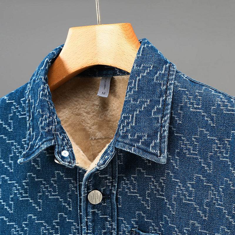 Buycenter Casual Denim Long Sleeve Shirt - Trendy Floral & Fleece Lined - Buy Center