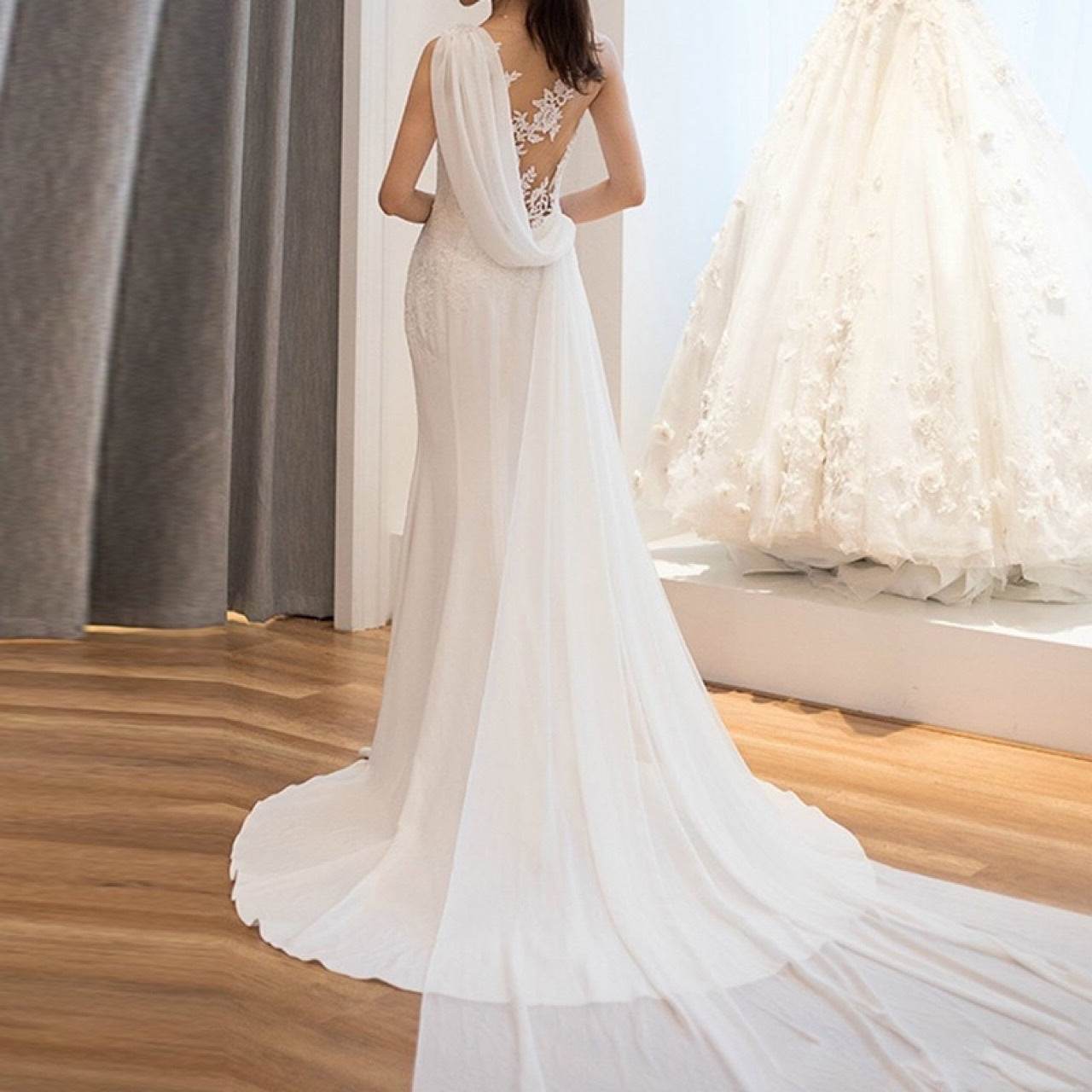 Ethereal Mid-Waist See-Through Wedding Dress - Stylish Lace Design 2025 - Buy Center