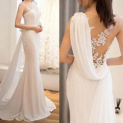 Ethereal Mid-Waist See-Through Wedding Dress - Stylish Lace Design 2025 - Buy Center