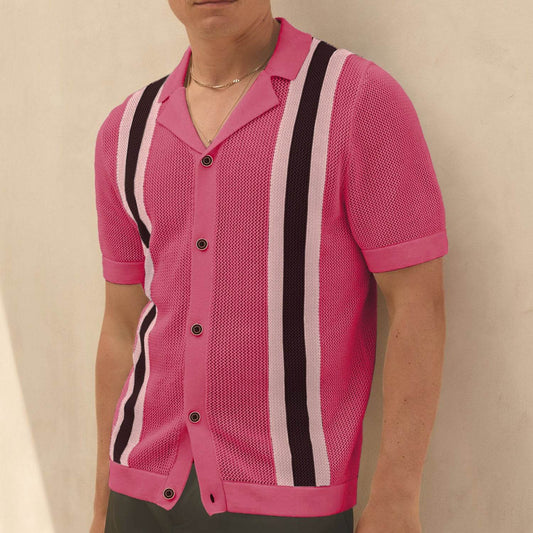 Men's Cuban Collar Knitted Cardigan - Casual Short Sleeve Tencel Style - Buy Center