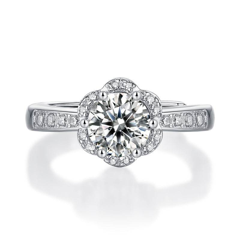 Buycenter Moissanite Flower Ring - Adjustable Silver Geometric Design - Buy Center