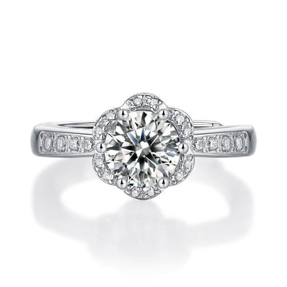Buycenter Moissanite Flower Ring - Adjustable Silver Geometric Design - Buy Center