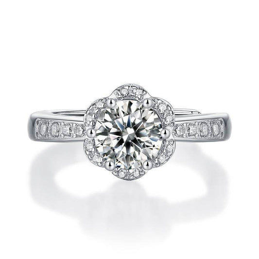 Buycenter Moissanite Flower Ring - Adjustable Silver Geometric Design - Buy Center