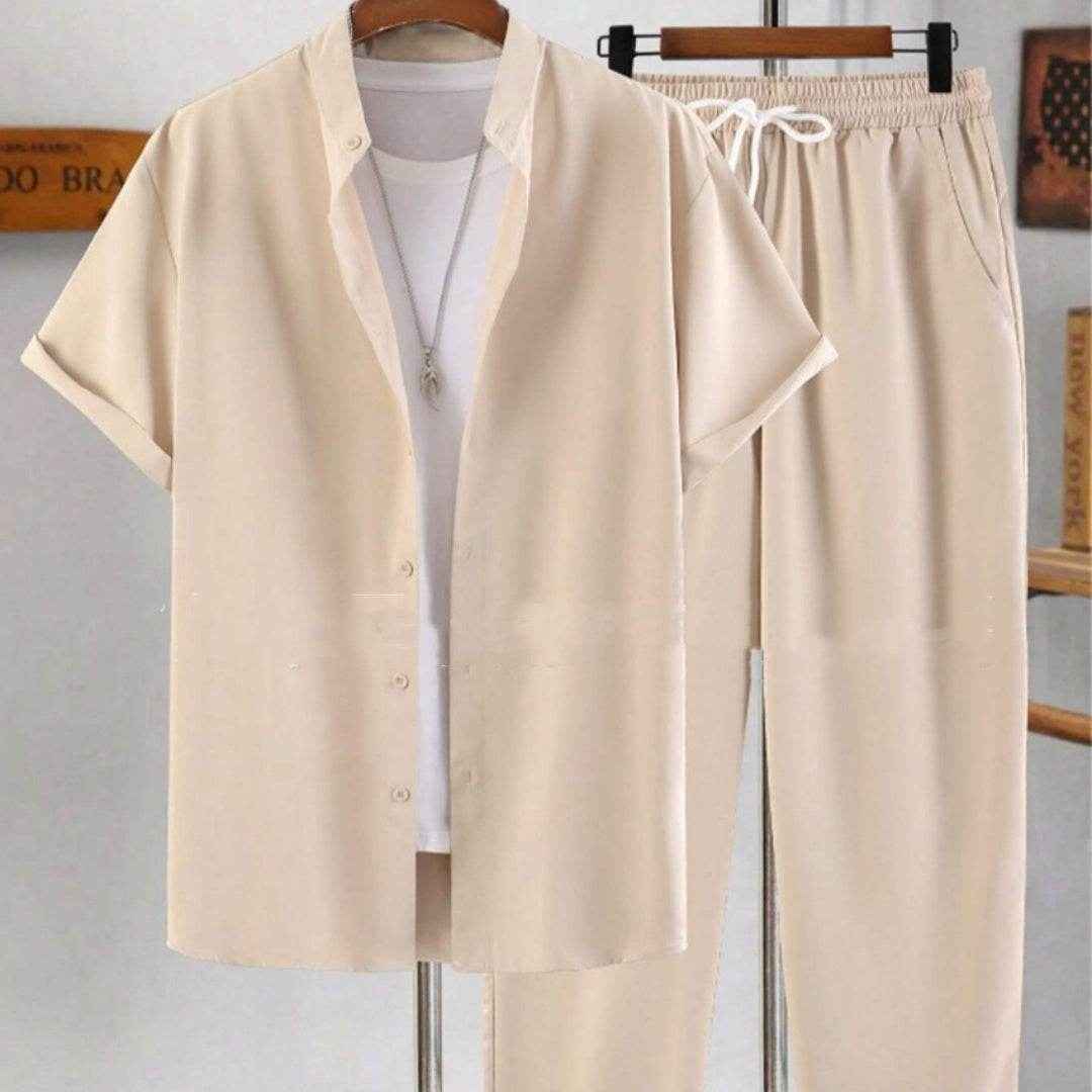 Men's Short Sleeve Cardigan Suit - Casual Summer Shirt & Pants Set