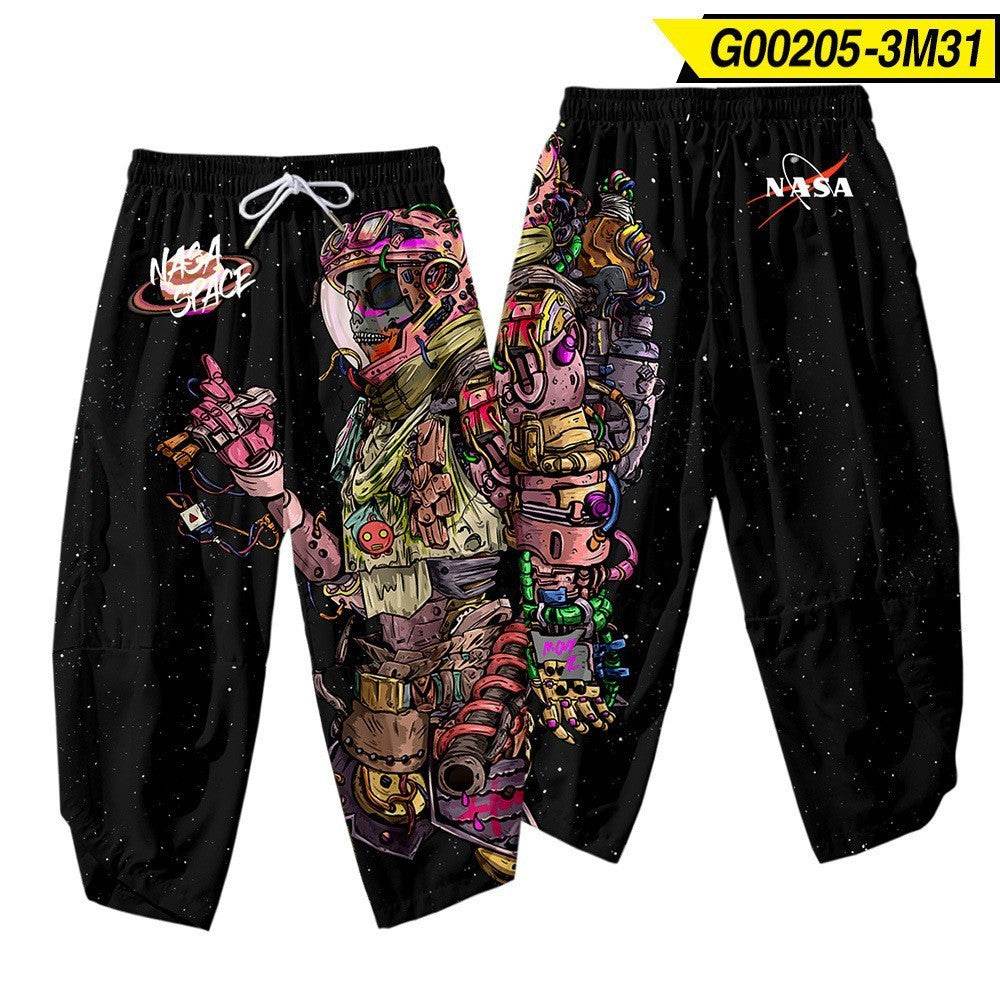 Men's 3D Creative Printed Cropped Pants - Stylish Sun & Moon Design - Buy Center
