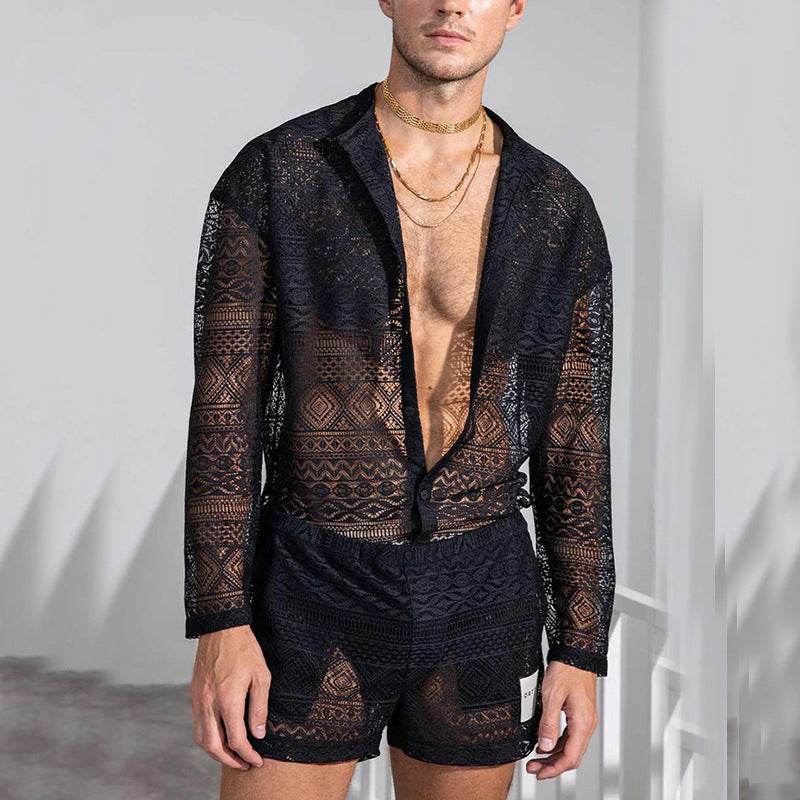 Buycenter Men's Summer Suit - Casual Long Sleeve Shirt & Shorts Set - Buy Center