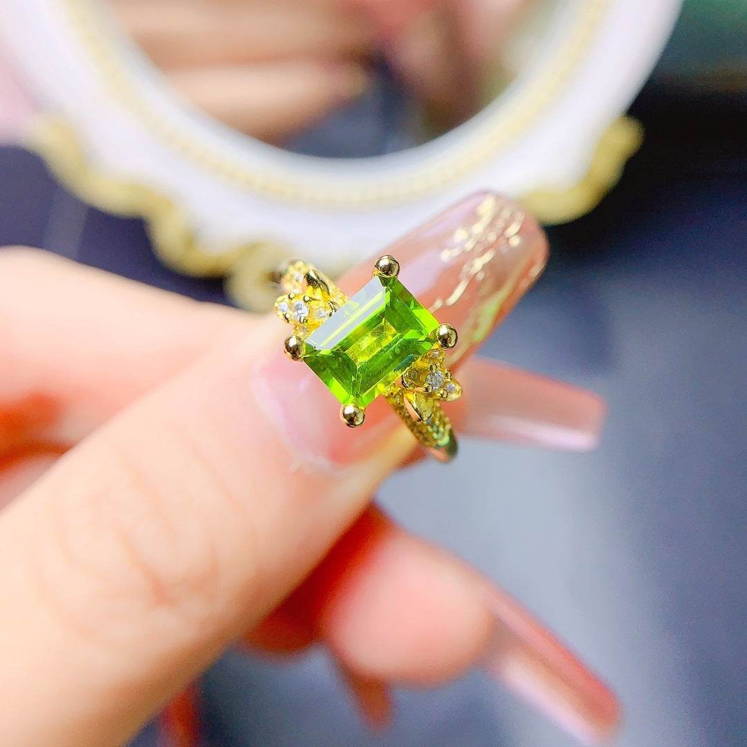 Buycenter Natural Peridot Ring - S925 Silver Polished Jewelry - Buy Center