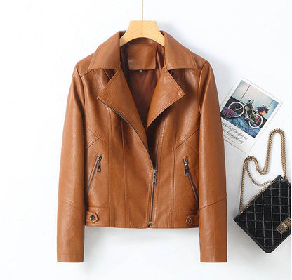 Women's Leather Short Coat - Stylish Lapel Design in Multiple Colors - Buy Center