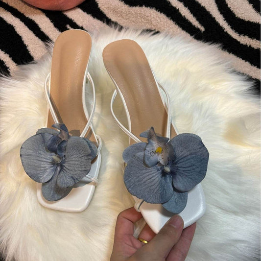 Stylish Flower Beach Slippers - Women's Square Toe Sandals in Pink & Blue - Buy Center