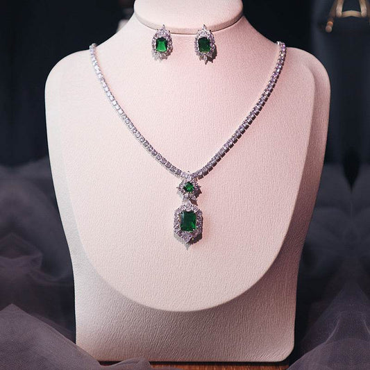 Elegant Dark Green Pendant Necklace & Earrings Set - Fine Jewelry 2025 - Buy Center