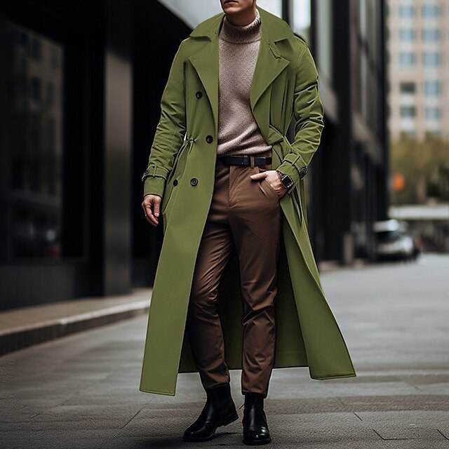 Stylish Long Trench Coat for Men - Double Breasted, Large Lapel Design - Buy Center