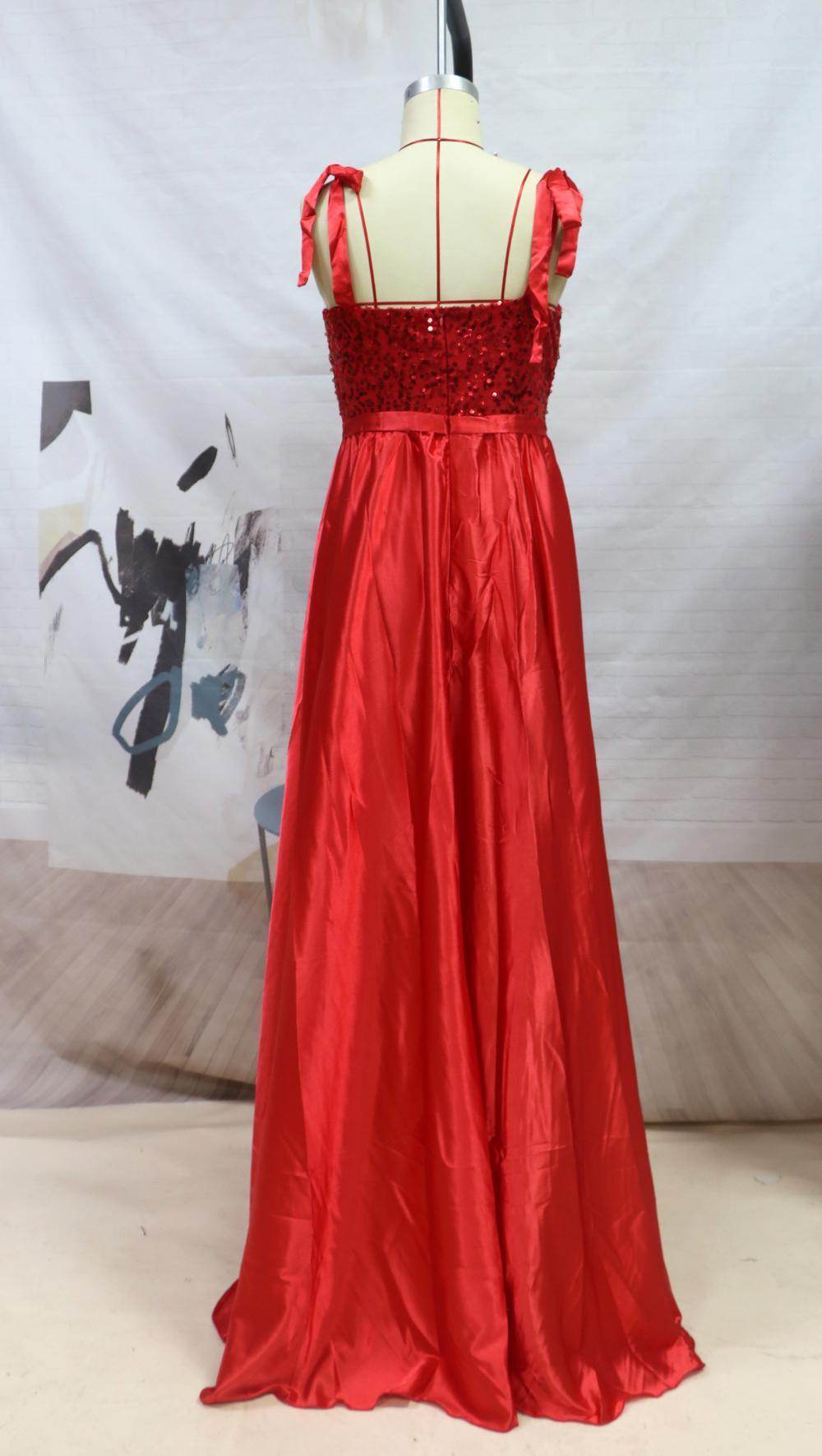 Buycenter Women's Red Evening Dress - Sleeveless V-Neck with Sequins - Buy Center