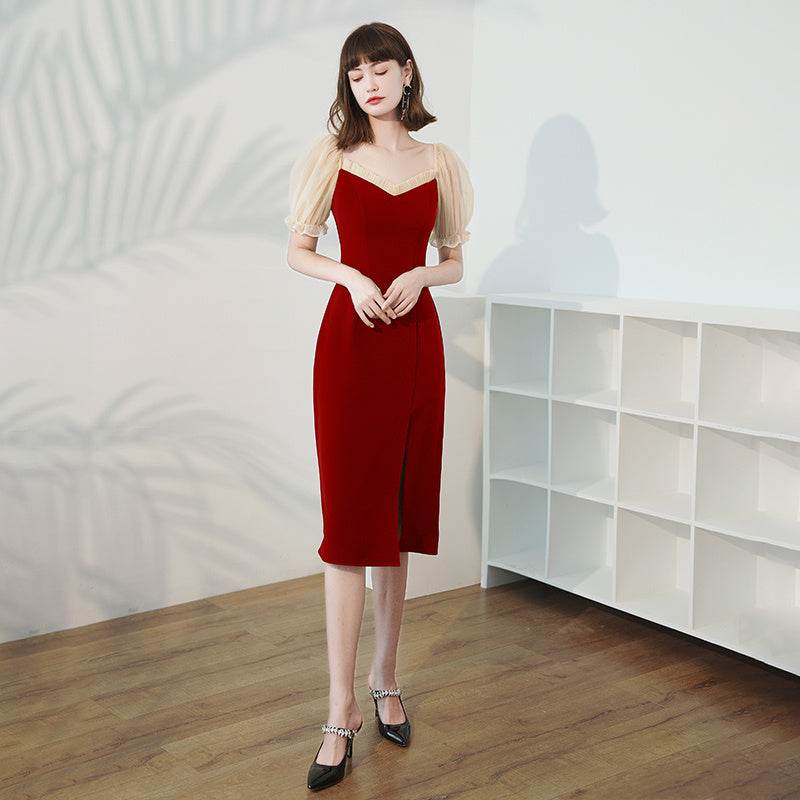 Buycenter Burgundy Medium Length Dress for Women - Elegant Evening Wear - Buy Center