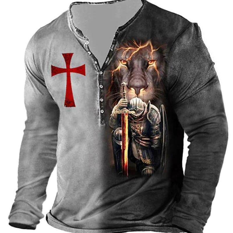 Men's Long-Sleeved Medieval T-Shirt - Stylish European Digital Print 2025 - Buy Center
