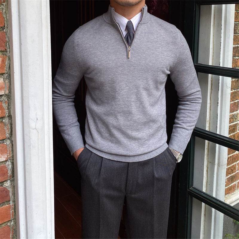 Buycenter Men's Zipper Knit Sweater - Stand-up Collar, Long Sleeves - Buy Center