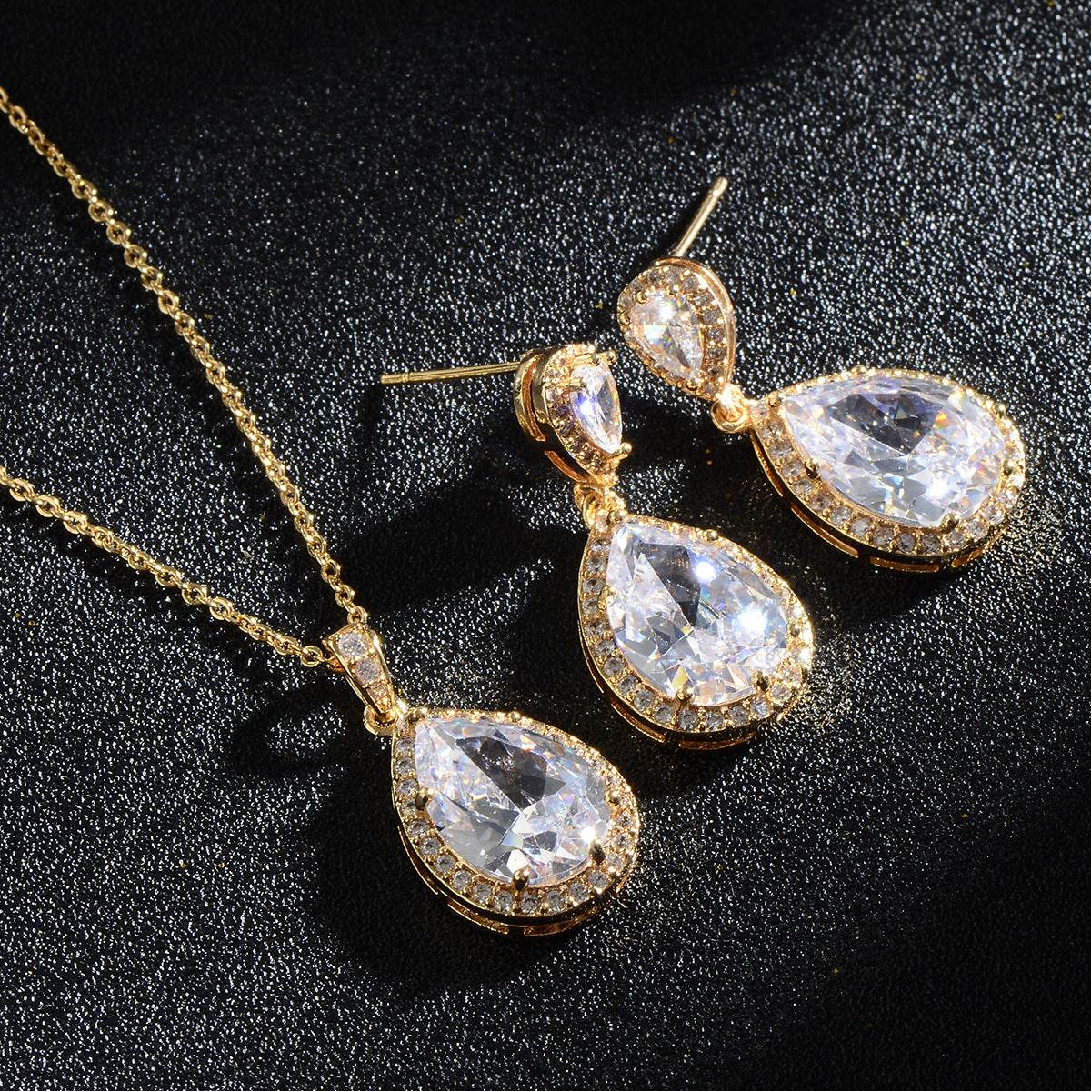 Elegant Zircon Water Drops Necklace & Earring Set - Bridal Jewelry 2025 - Buy Center