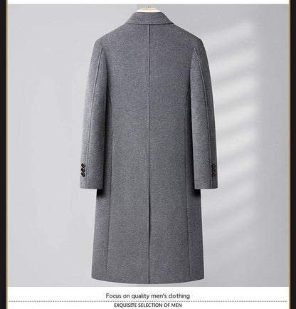 Autumn & Winter Long Woolen Coat - Double Breasted & Oblique Pockets - Buy Center