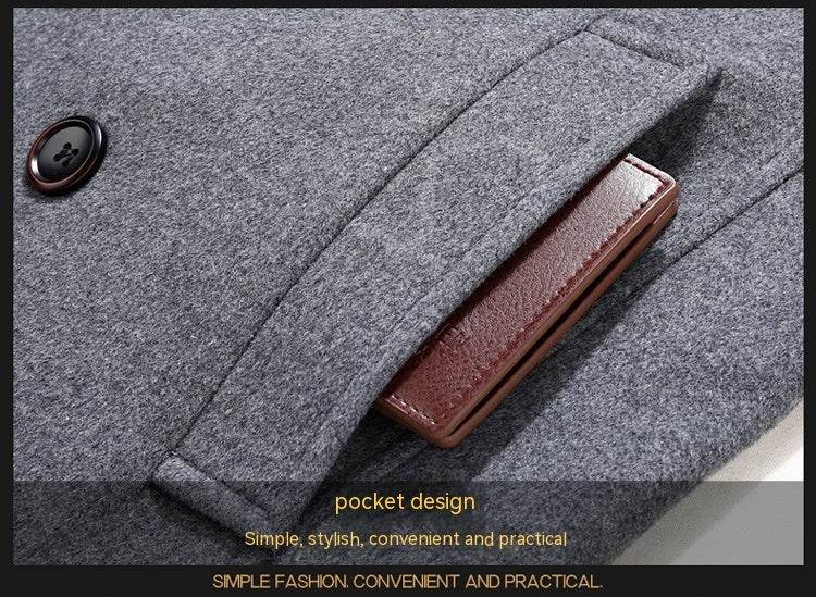 Autumn & Winter Long Woolen Coat - Double Breasted & Oblique Pockets - Buy Center