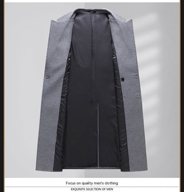 Autumn & Winter Long Woolen Coat - Double Breasted & Oblique Pockets - Buy Center
