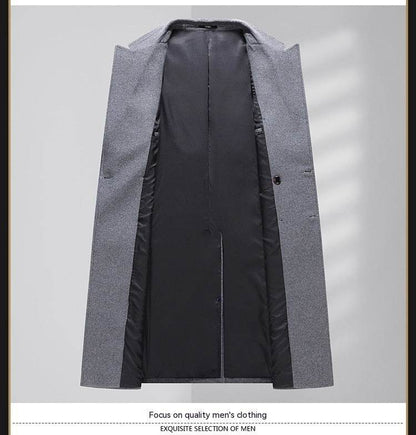 Autumn & Winter Long Woolen Coat - Double Breasted & Oblique Pockets - Buy Center