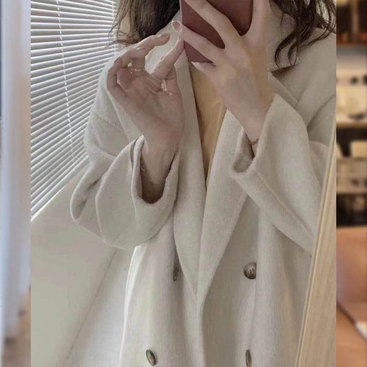 Buycenter Women's Velvet Overcoat - Double-Sided Wool Casual Style - Buy Center
